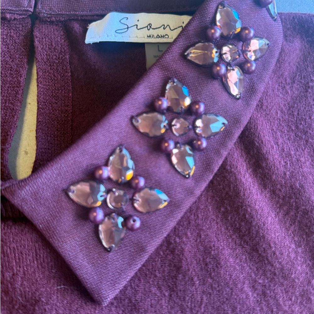 Sioni Embellished Collar Burgundy Sweater Lg - Picture 3 of 6